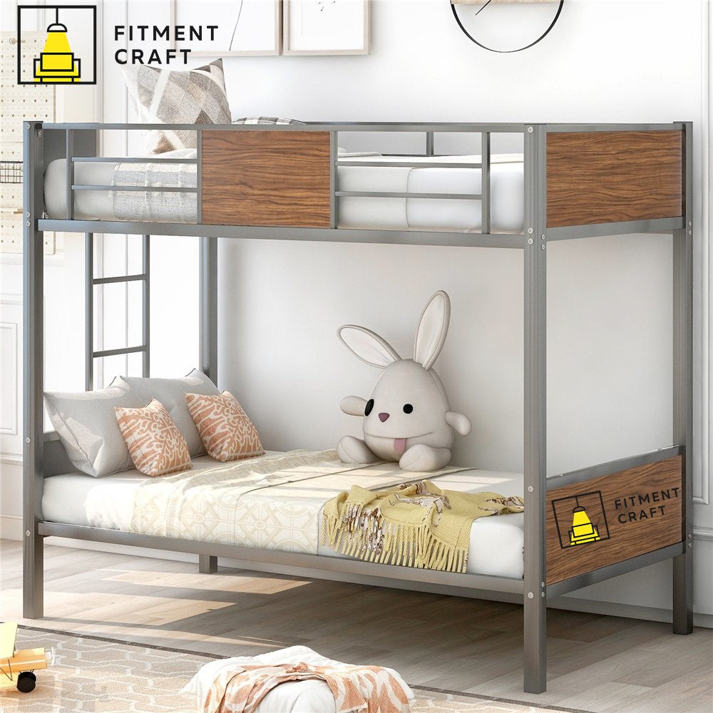Heavy Duty Metal Twin Bunk Bed with Safety Rails for Kids/Teens | MBV4-003